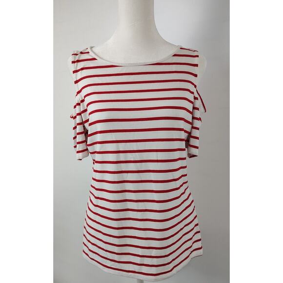 Tommy Hilfiger Striped Cold Shoulder Top Button Detail Casual Blouse SP - Picture 1 of 7